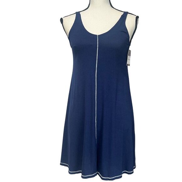 Good Luck Gem  Double-V, Ribbed Mini Tank Dress, Navy - Picture 1 of 10